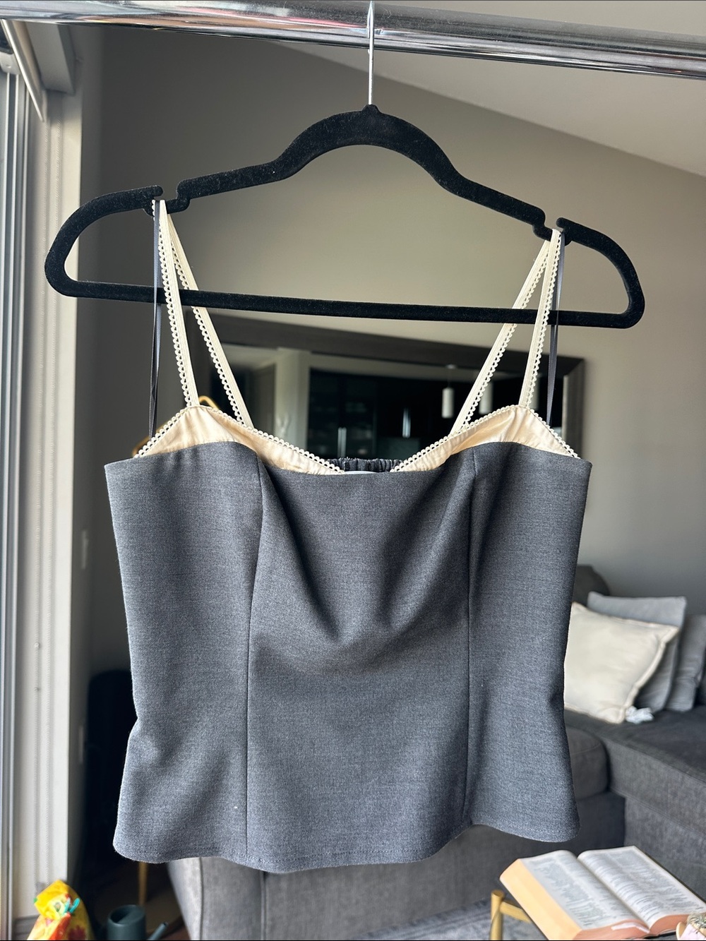 Women's Grey Bustier Cami with Cream Trim